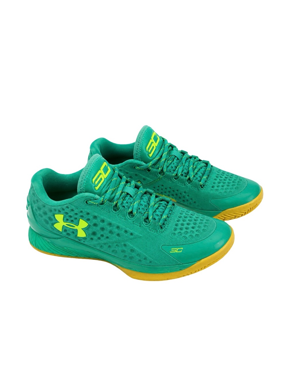 Under Armour Curry 3 Teal & Yellow Basketball Shoes Size 7.5 Mens Durable Mesh U